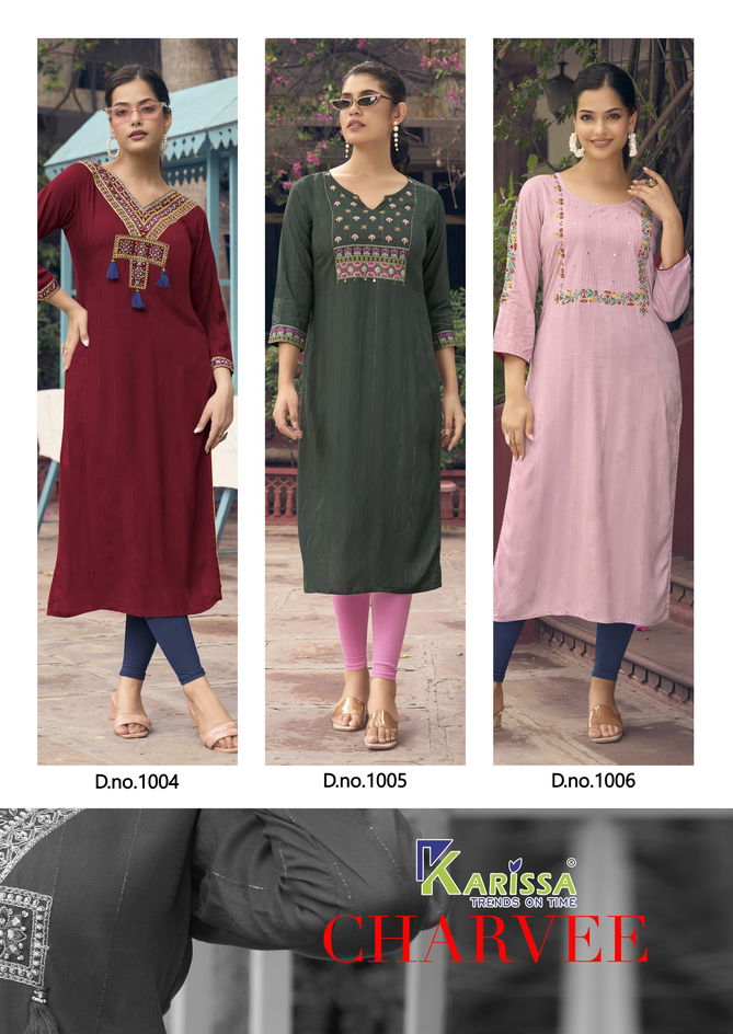 Charvee By Karissa Weaving Rayon Designer Kurtis Wholesalers In Delhi